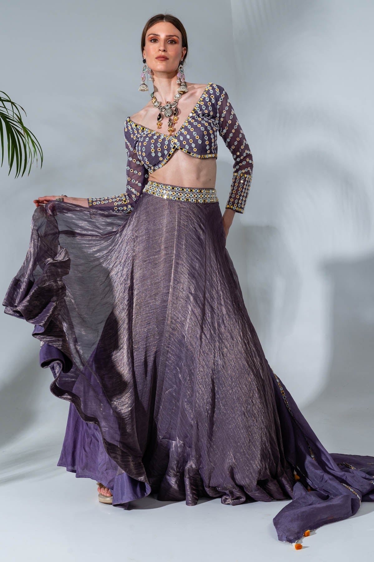 Designer Neha Khullar Purple Tissue Silk Lehenga Set for Women Online